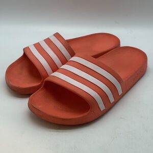 adidas Adilette Aqua Slide Women's 6 Solar Neon Orange Coral White Stripe Sandal